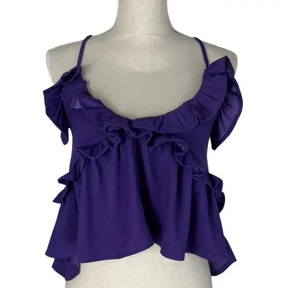 Romeo & Juliet Couture Purple Ruffle Babydoll Tank Top M Coquette Festival - Picture 2 of 6